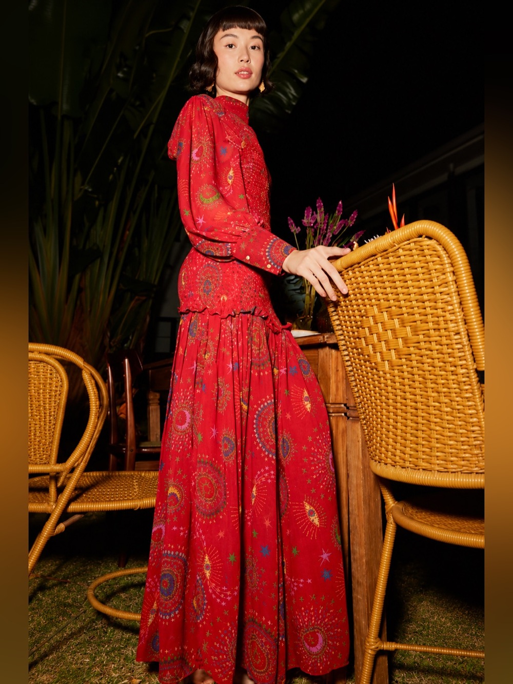Farm Rio Red Mystic Night Midi Dress